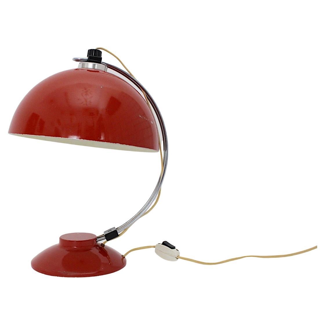Mid Century Modern Vintage Red Table Lamp Adjustable Shade 1950s Germany For Sale