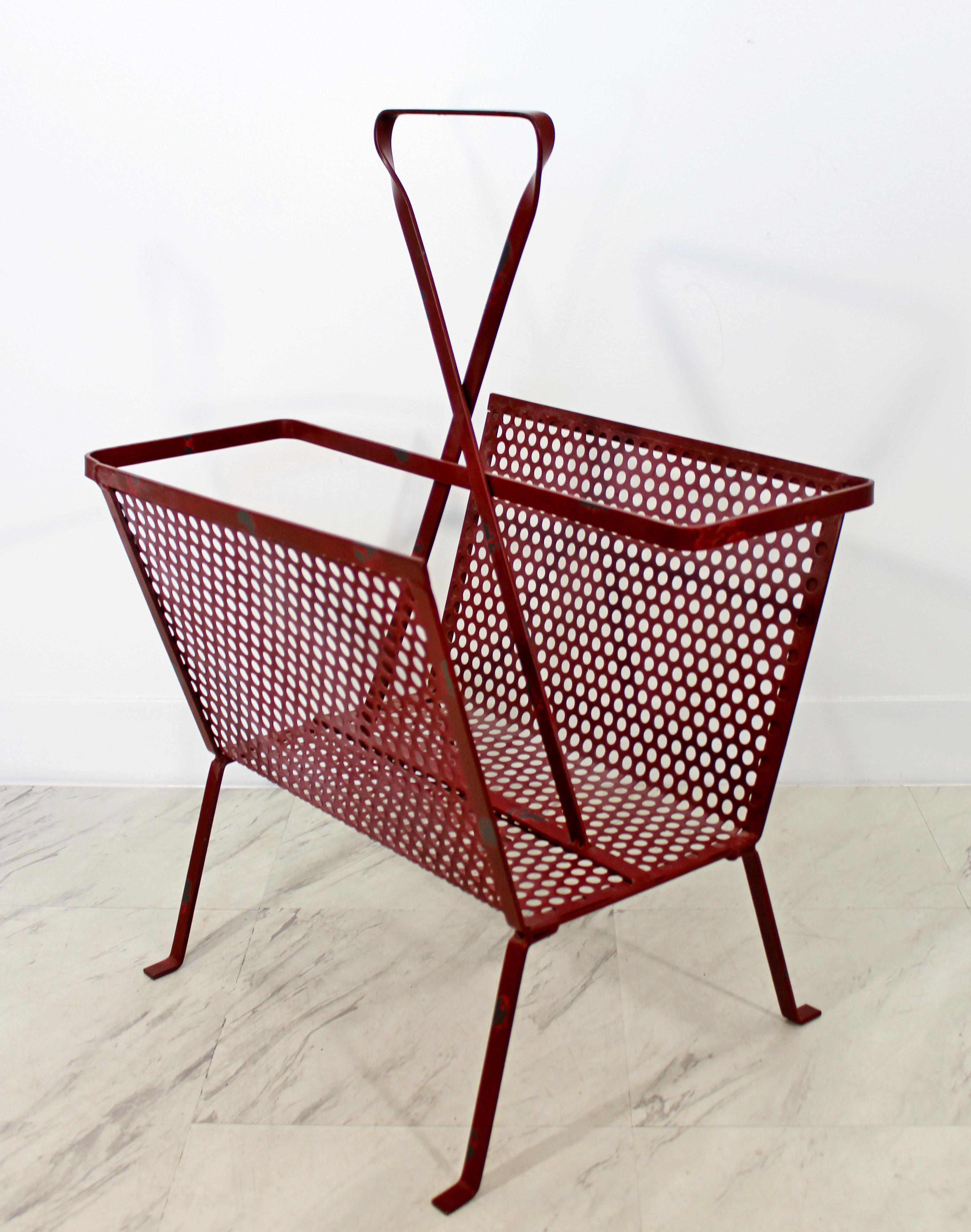 Mid-20th Century Mid-Century Modern Vintage Red Wire Mesh Magazine Rack Mathieu Mategot Style