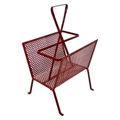 Mid-Century Modern Vintage Red Wire Mesh Magazine Rack Mathieu Mategot Style