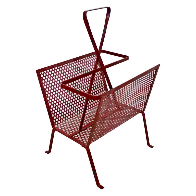 MidCentury Modern Vintage Red Wire Mesh Magazine Rack Mathieu Mategot