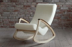 Mid Century Modern Vintage Rocking Chair, Czechoslovakia, 1950s, French Boucle