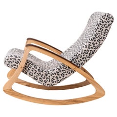 Mid Century Modern Vintage Rocking Chair, Czechoslovakia, 1950s, Reupholstered