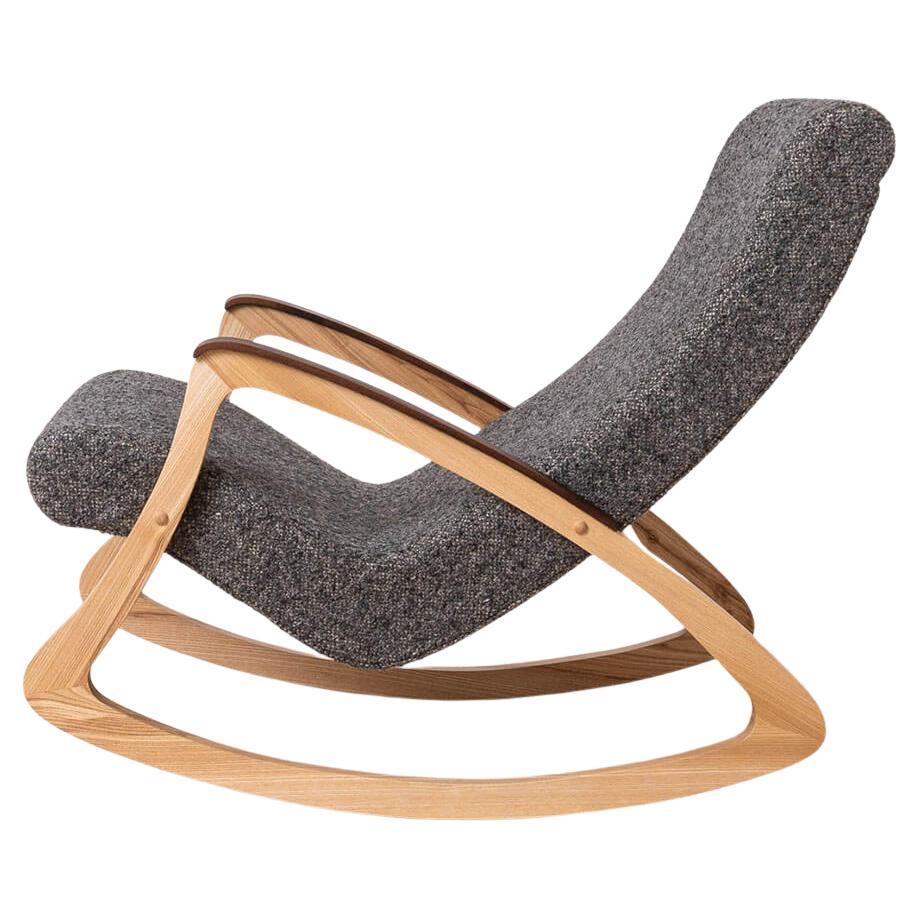 Mid Century Modern Vintage Rocking Chair, Czechoslovakia, 1950s, Reupholstered