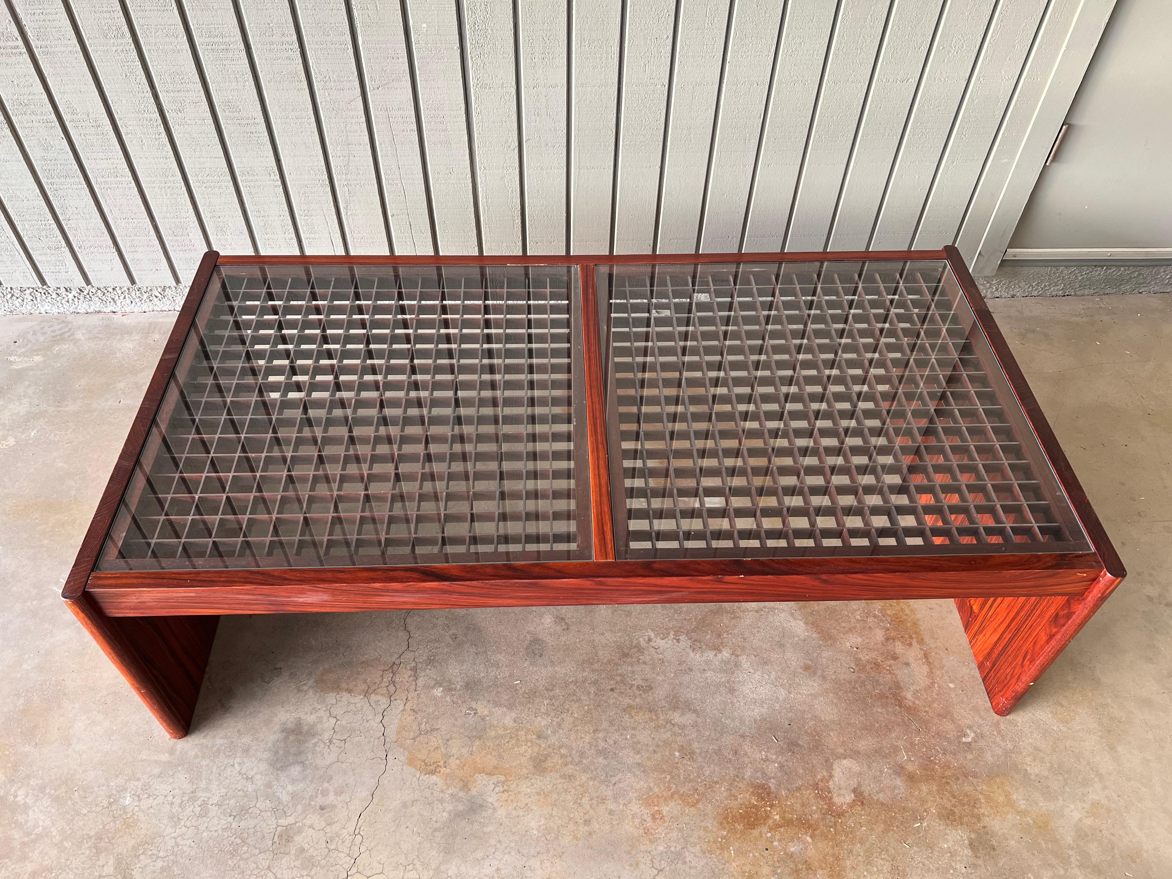 Mid Century Modern Vintage rosewood and glass For Sale 4
