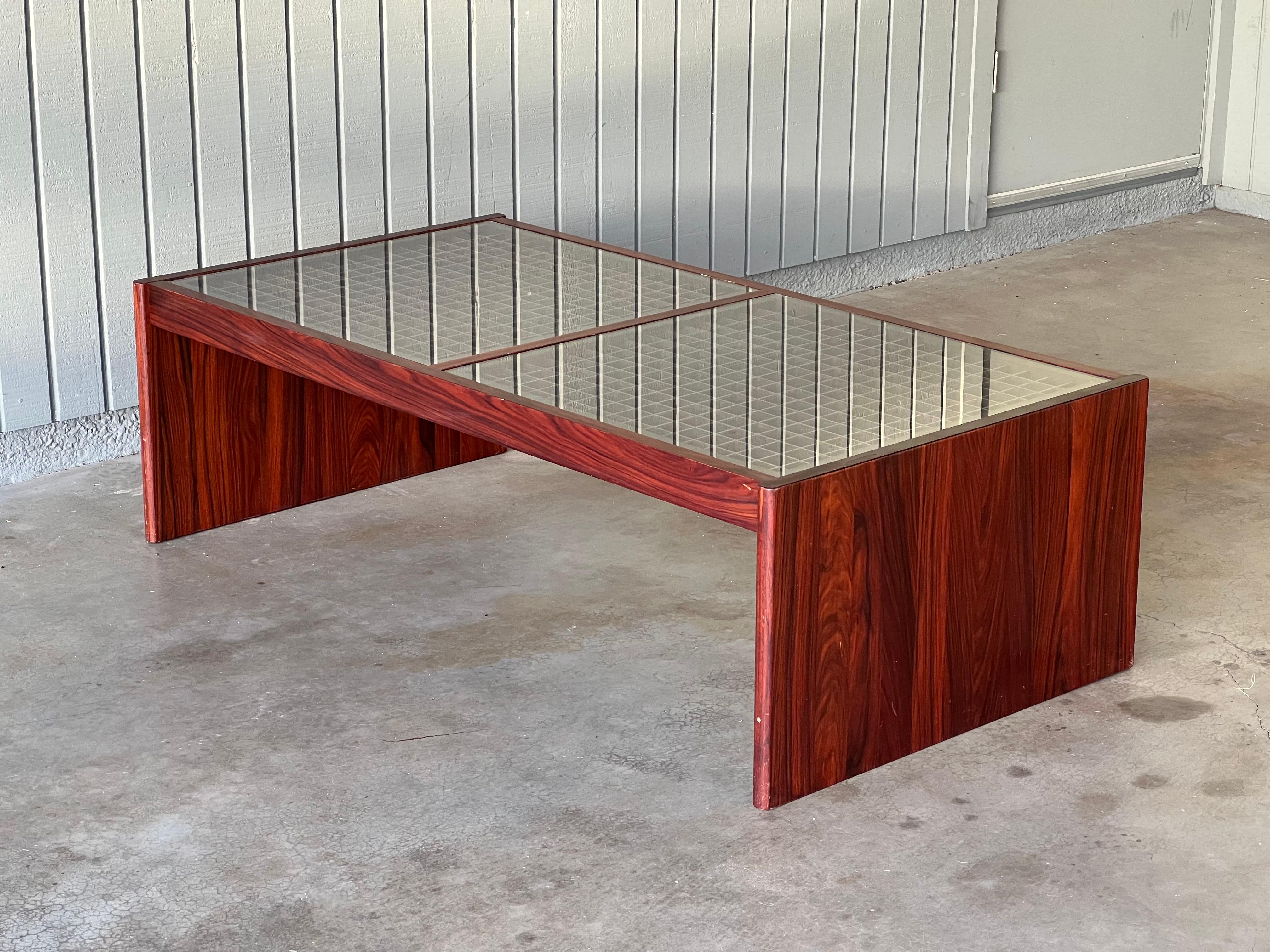 Late 20th Century Mid Century Modern Vintage rosewood and glass For Sale