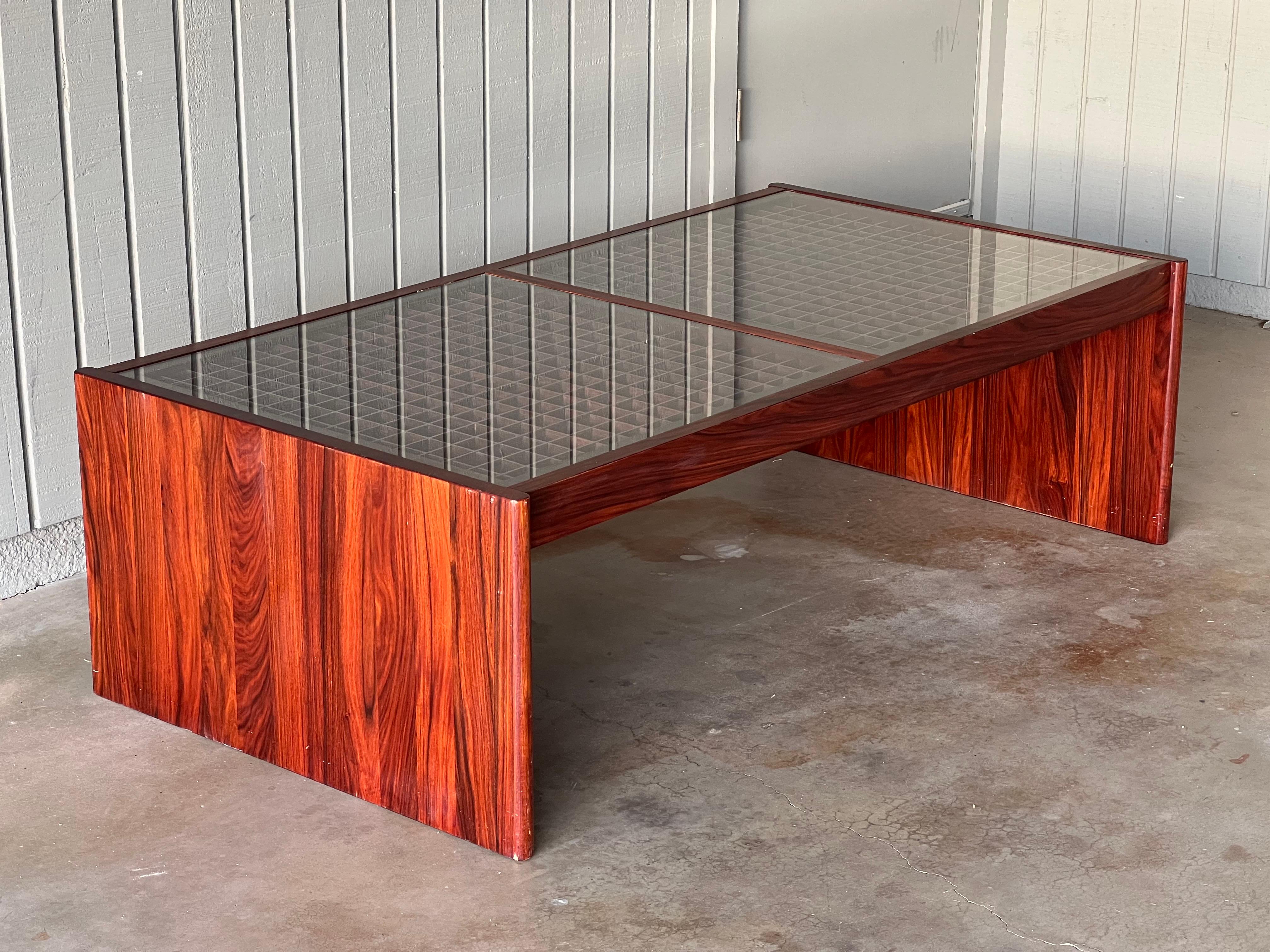 Mid Century Modern Vintage rosewood and glass For Sale 1