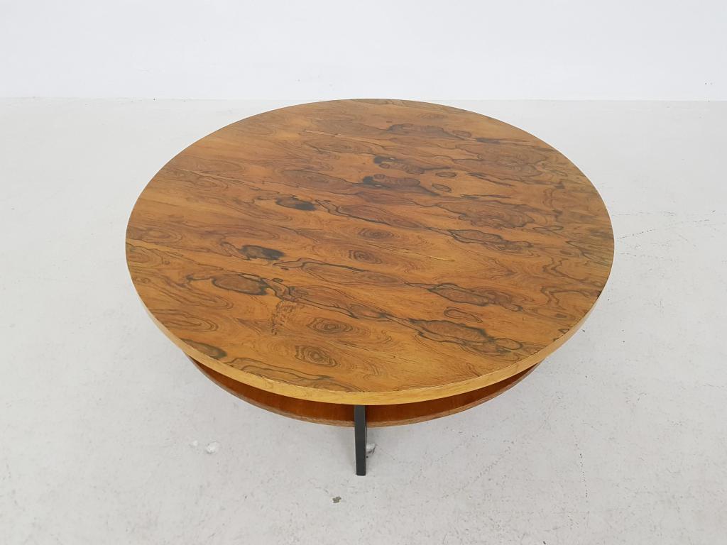 20th Century Mid-Century Modern Vintage Rosewood, Teak and Metal Round Coffee Table, 1960s