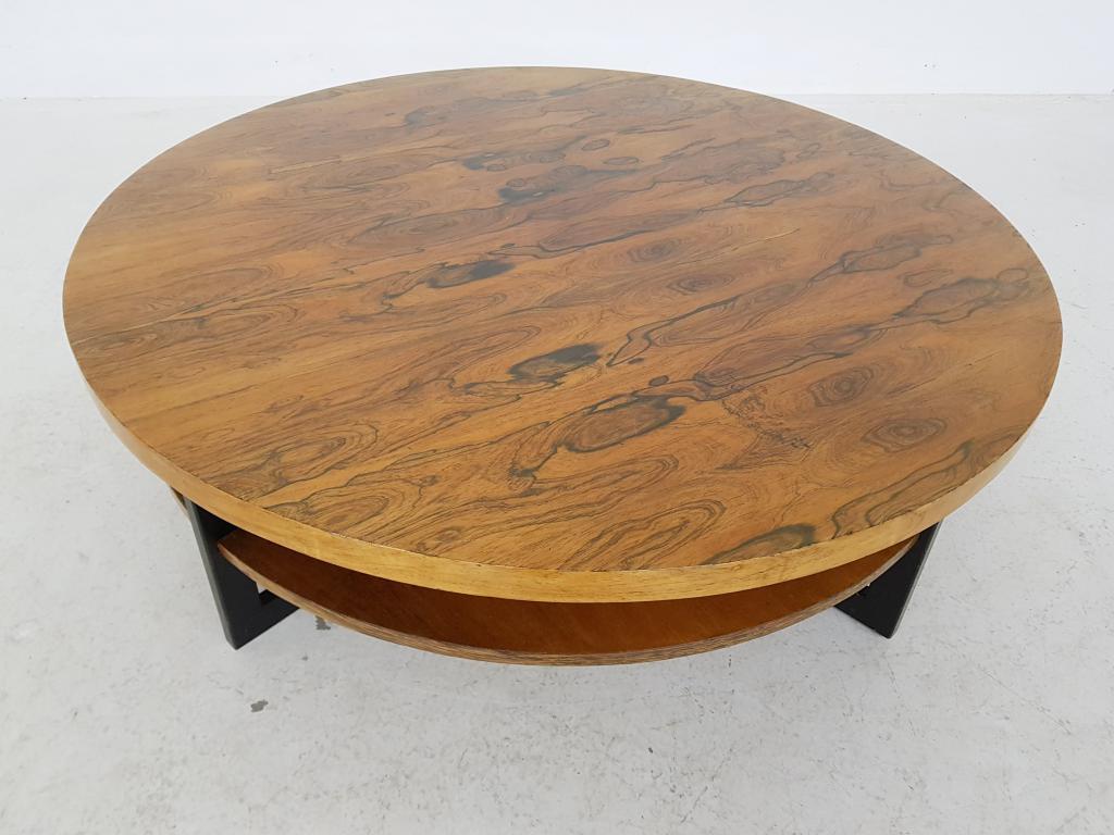 Mid-Century Modern Vintage Rosewood, Teak and Metal Round Coffee Table, 1960s 1