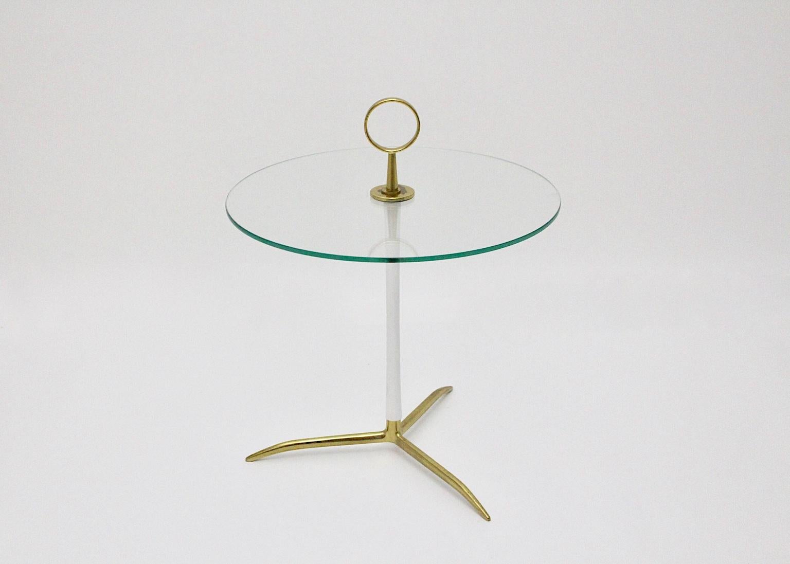 Italian Mid-Century Modern Vintage Round Glass Brass Side Table 1950s Italy
