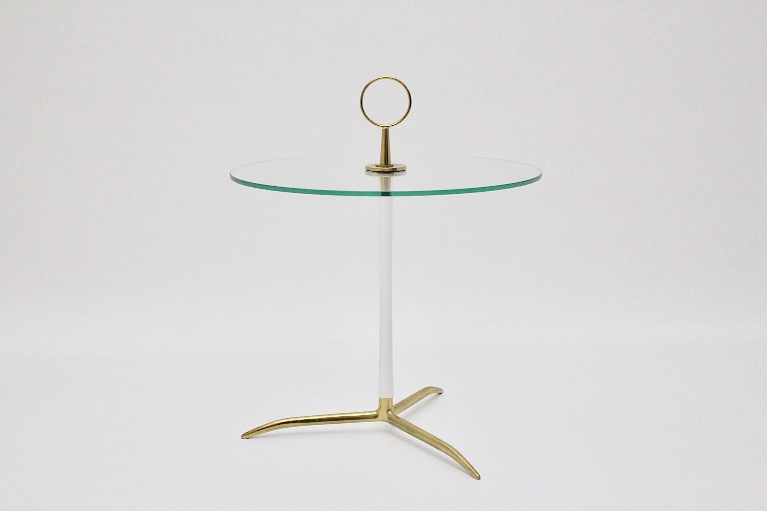 Mid-20th Century Mid-Century Modern Vintage Round Glass Brass Side Table 1950s Italy