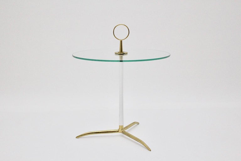 MidCentury Modern Vintage Round Glass Brass Side Table 1950s Italy For