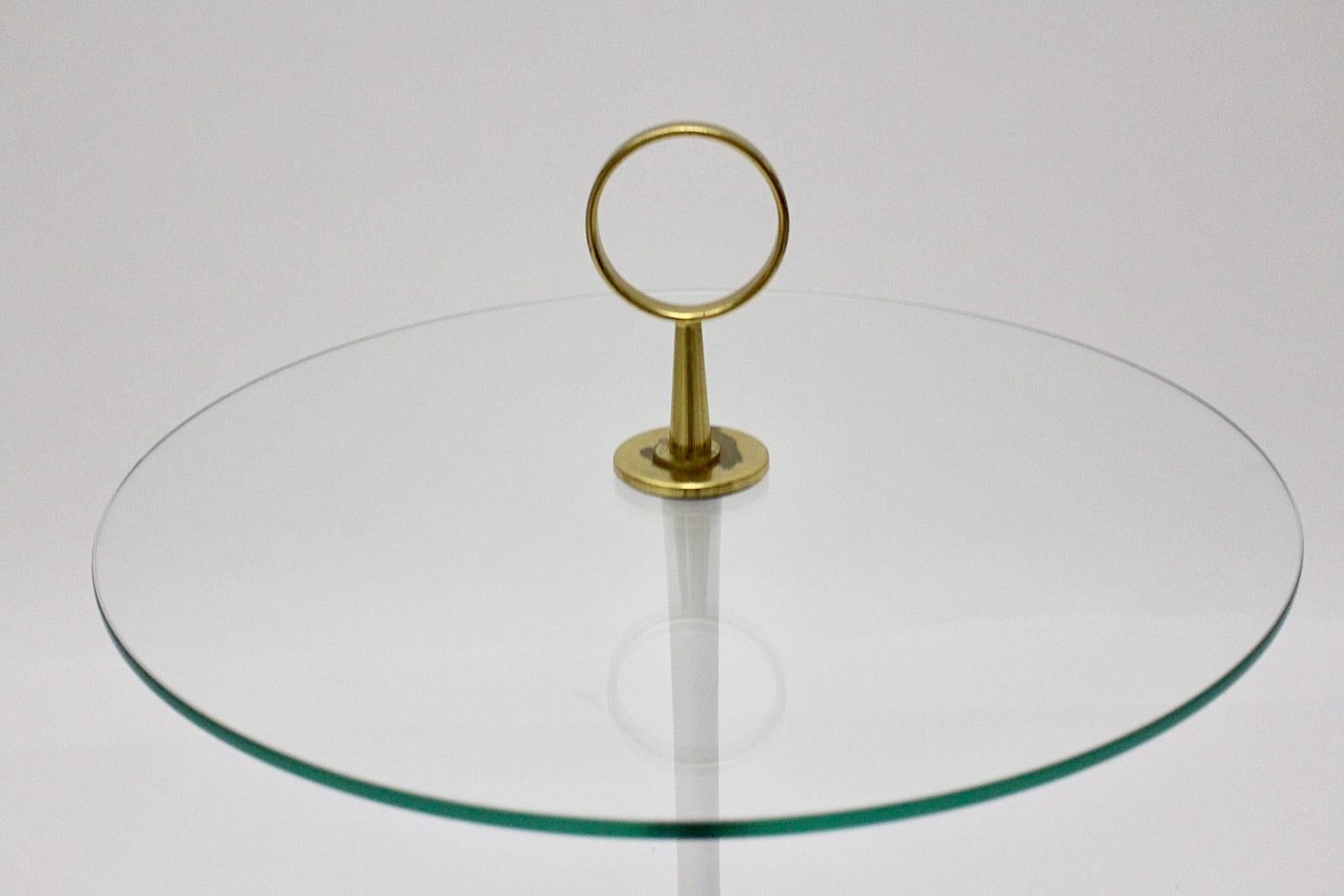 Mid-Century Modern Vintage Round Glass Brass Side Table 1950s Italy 1