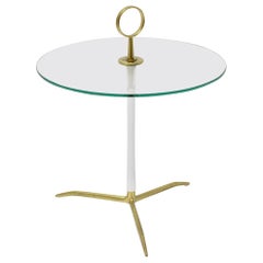 Mid-Century Modern Vintage Round Glass Brass Side Table 1950s Italy