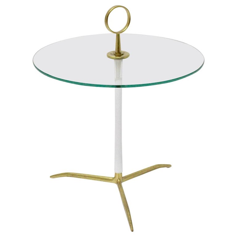 Mid Century Modern Vintage Round Glass Brass Side Table 1950s Italy For Sale At 1stdibs