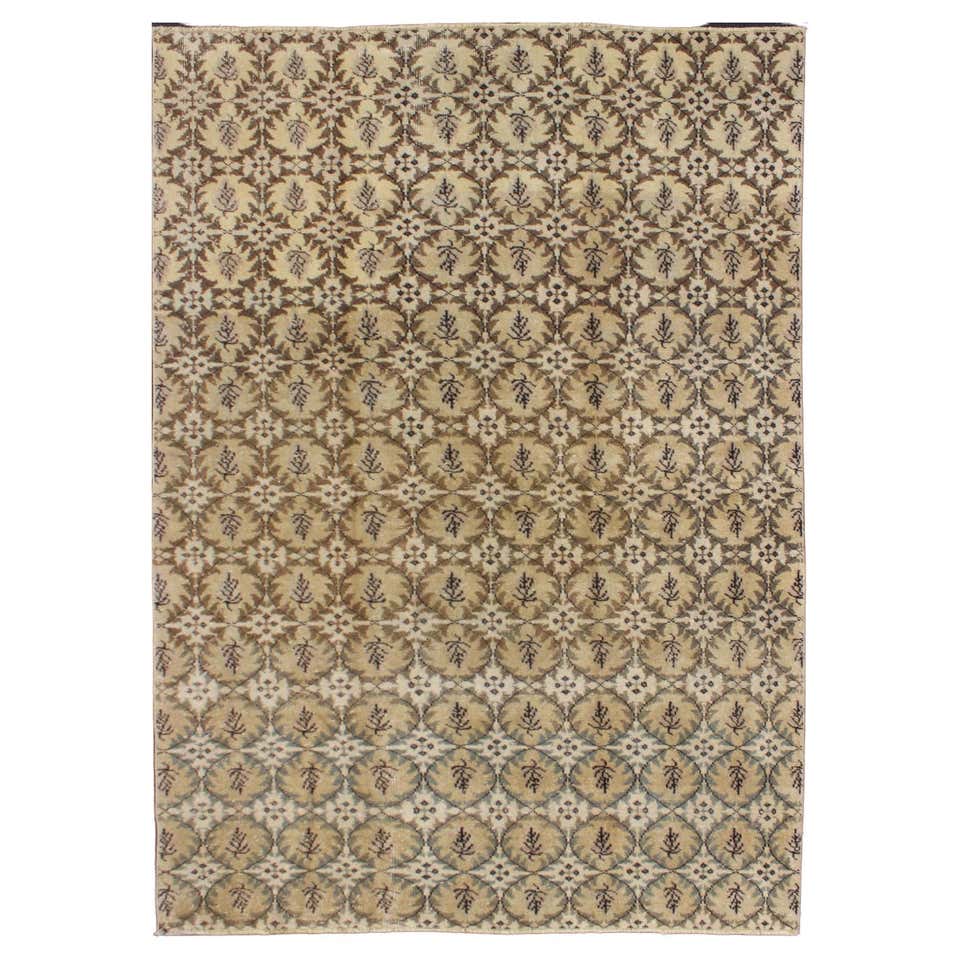Mid-Century Modern Design Textural Ivory Geometric Zen Garden Rug For ...