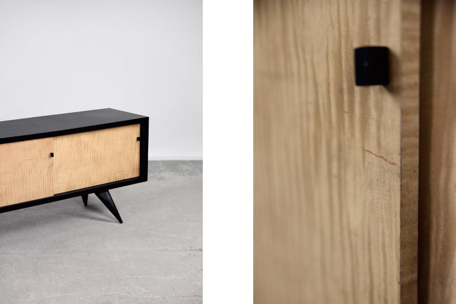 Woodwork Vintage Mid-Century Modern Scandinavian Black and Maple Wood Sideboard, 1960s For Sale