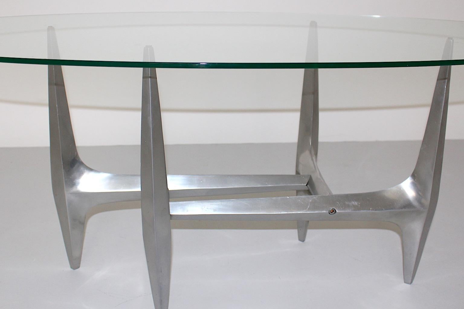Mid-Century Modern Mid Century Modern Vintage Sculptural Aluminum Glass Coffee Table Hesterberg  For Sale