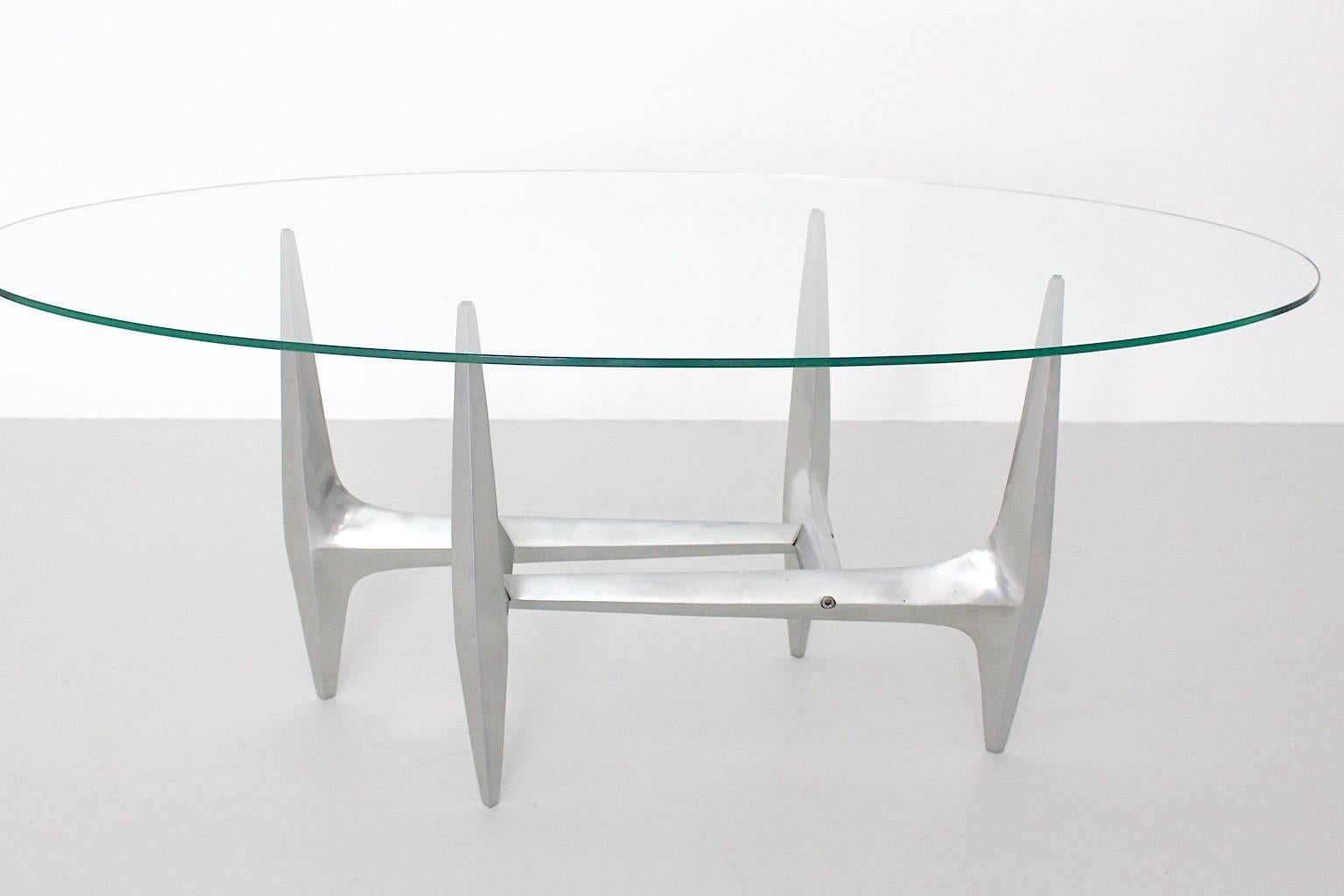 Polished Mid Century Modern Vintage Sculptural Aluminum Glass Coffee Table Hesterberg  For Sale
