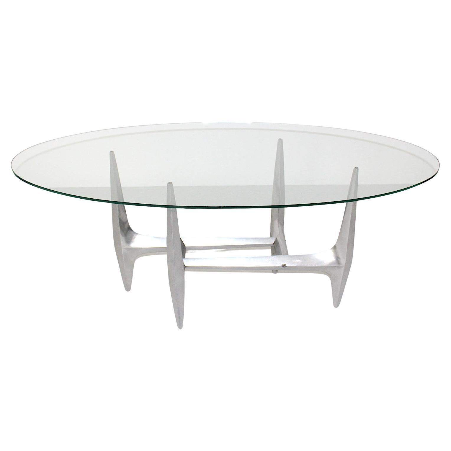 Mid Century Modern Vintage Sculptural Aluminum Glass Coffee Table Hesterberg  For Sale