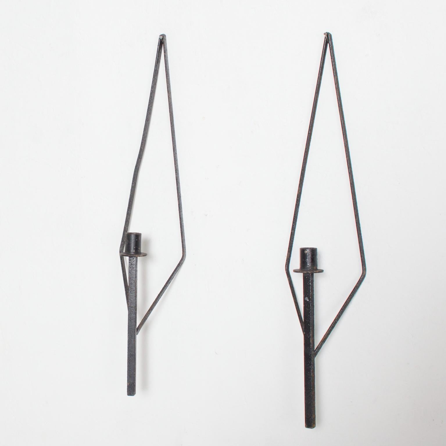 For your pleasure: Pair of vintage modern iron candleholders, wall sconce. Dimensions: 23 1/4