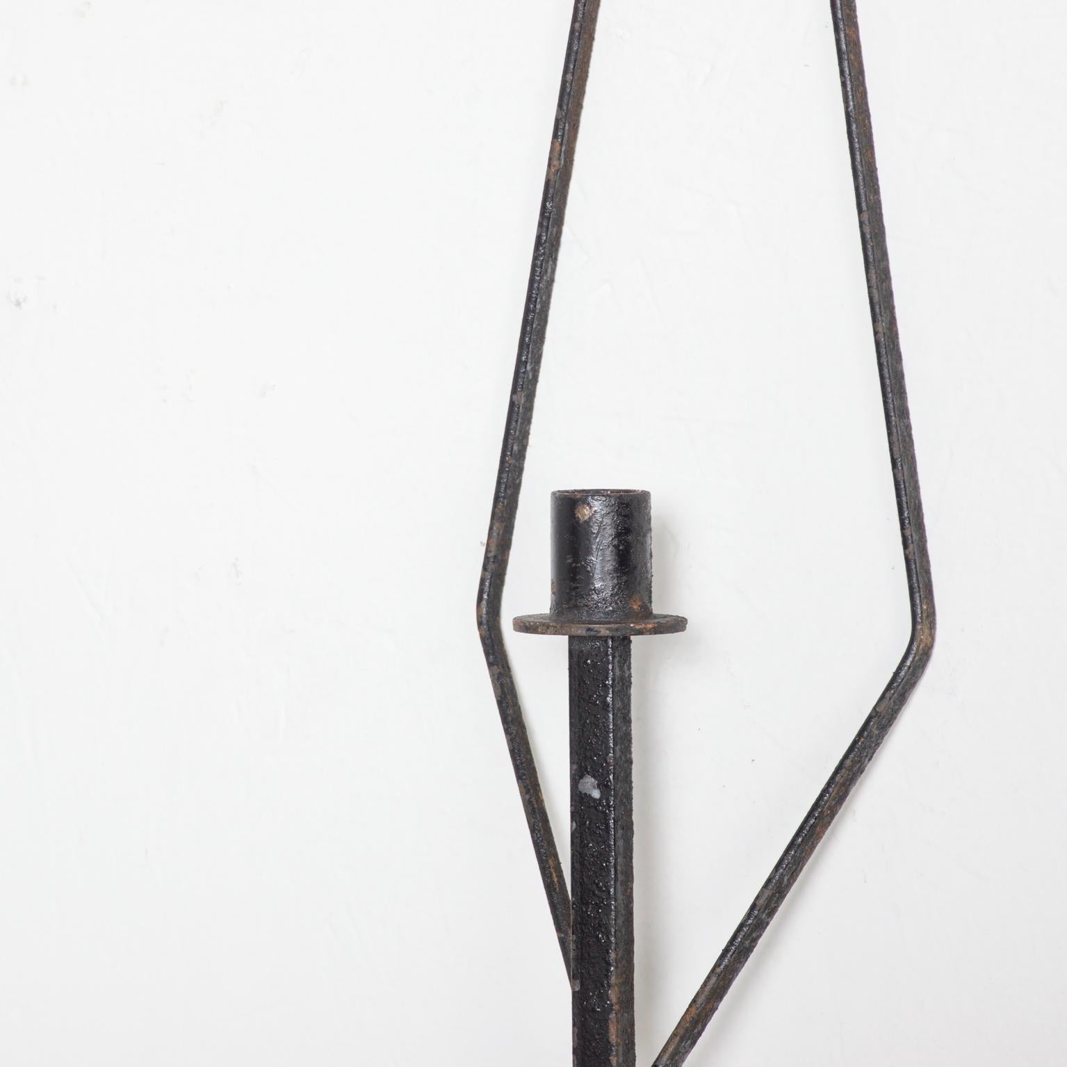 American Mid-Century Modern Vintage Sculptural Iron Wall Sconce Taper Candleholders