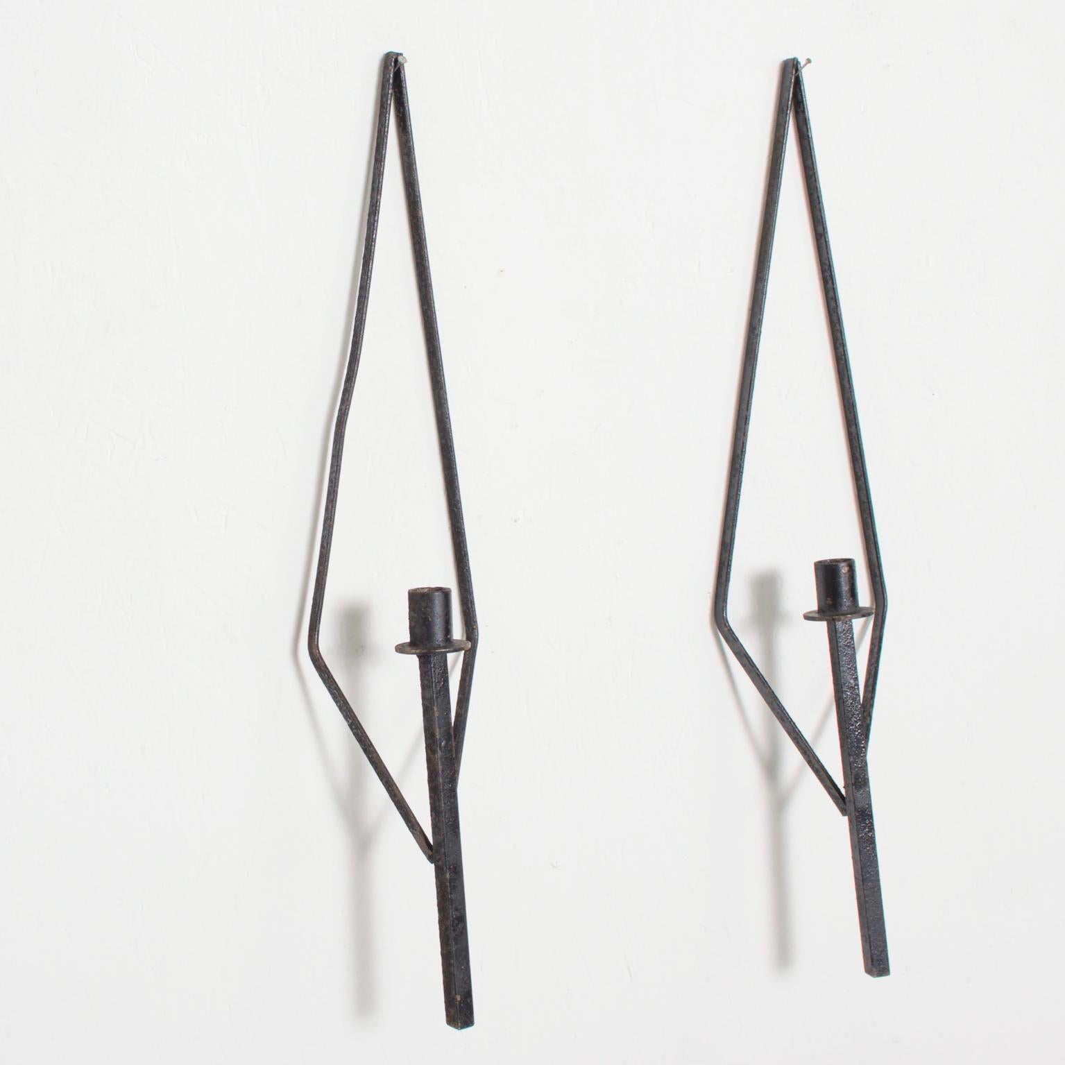 20th Century Mid-Century Modern Vintage Sculptural Iron Wall Sconce Taper Candleholders