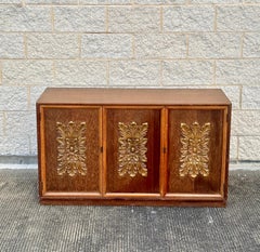 Mid-Century Modern Vintage Sculptural Walnut Credenza With Decorative Doors