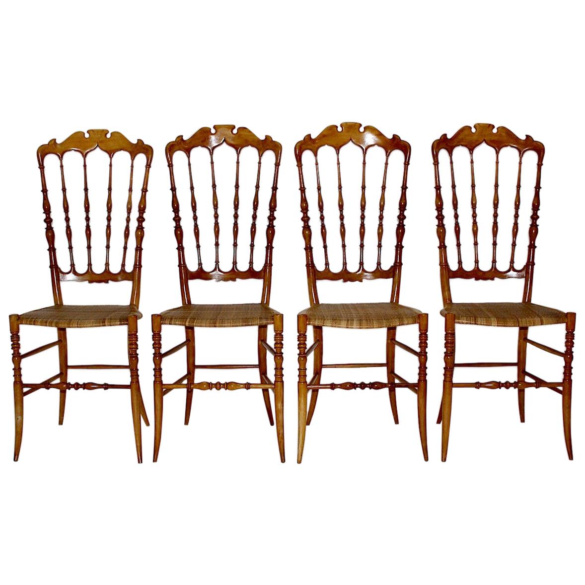 Mid-Century Modern Vintage Set of Four Beech Chiavari Dining Chairs, 1950s