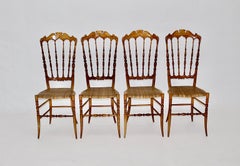 Mid-Century Modern Vintage Set of Four Beech Chiavari Dining Chairs, 1950s