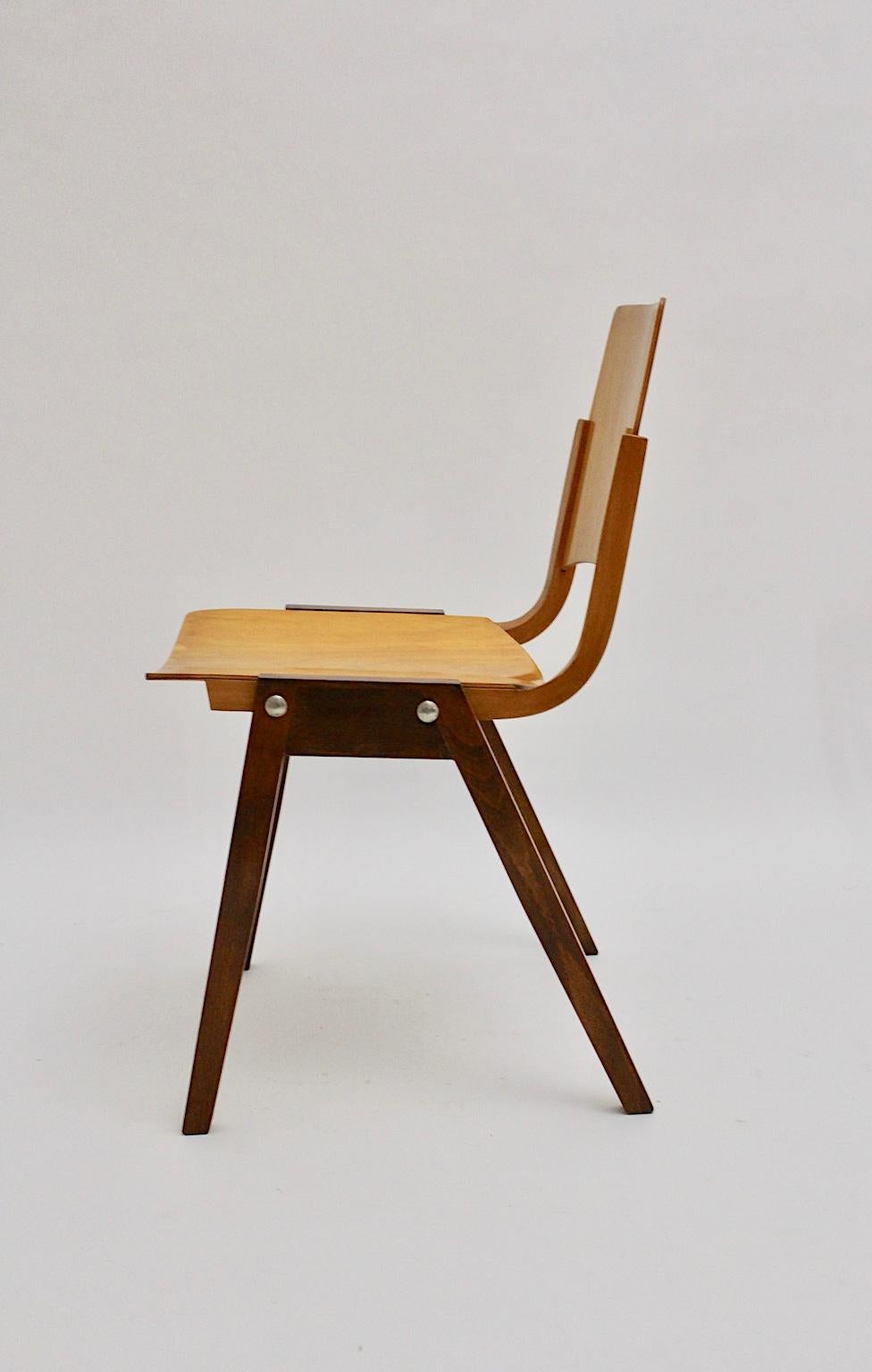 Mid-Century Modern Vintage Set of Four Dining Chair Roland Rainer, 1952, Austria For Sale 4