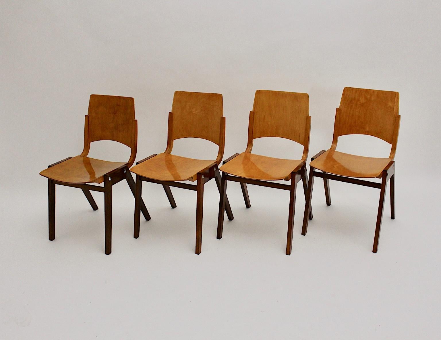 Ensemble vintage de quatre chaises de salle à manger Roland Rainer, 1952, Autriche Bon état - En vente à Vienna, AT