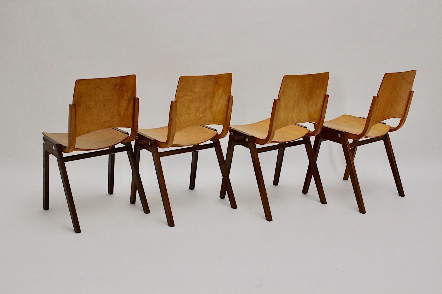 Beech Mid-Century Modern Vintage Set of Four Dining Chair Roland Rainer, 1952, Austria For Sale