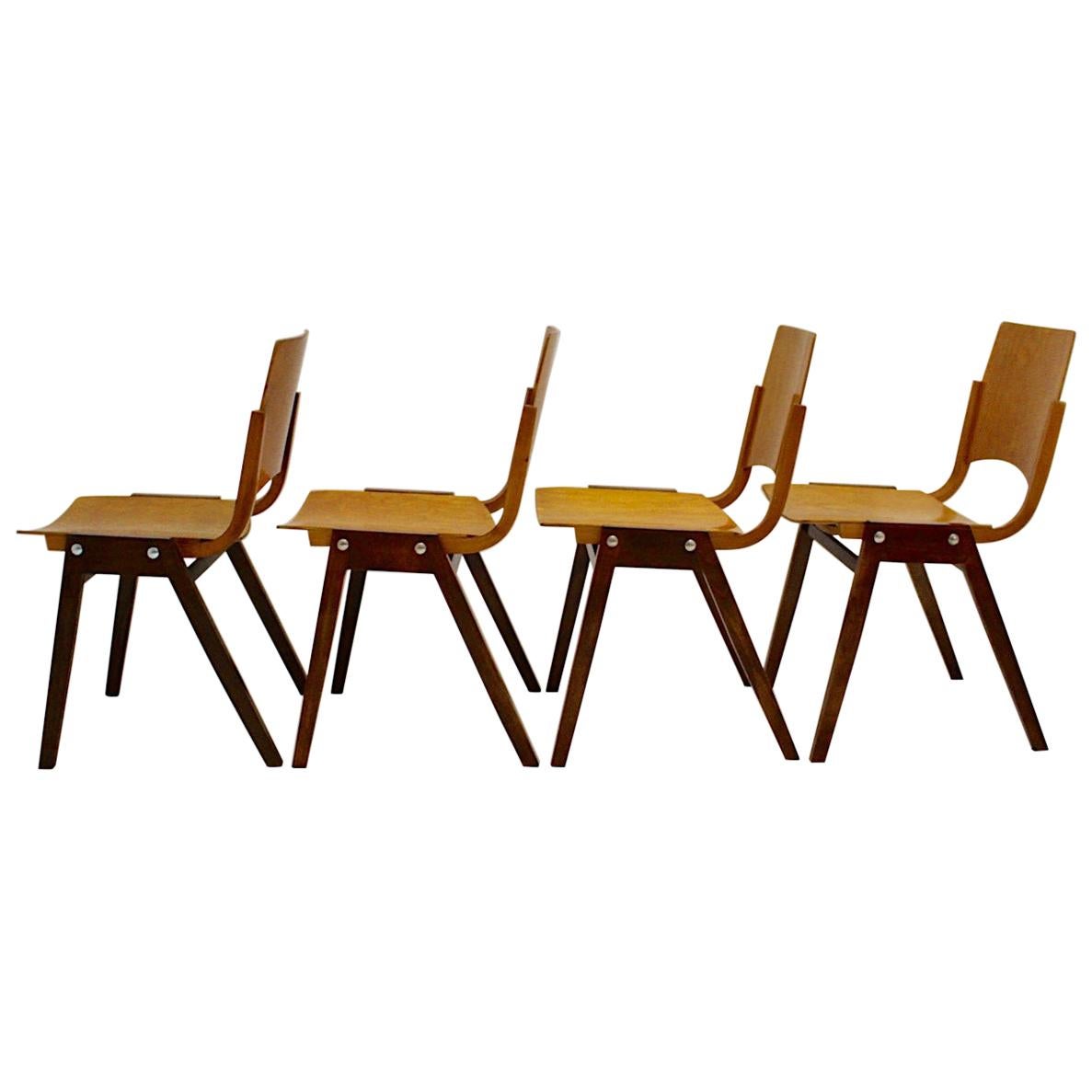 Ensemble vintage de quatre chaises de salle à manger Roland Rainer, 1952, Autriche en vente