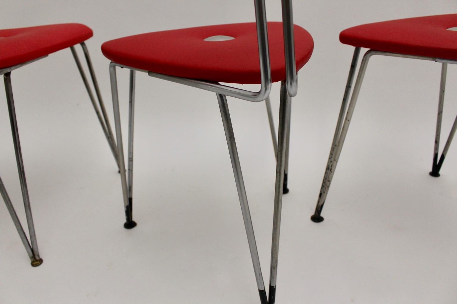 Mid-Century Modern Vintage Set of Four Red Chairs by Günter Talos Austria For Sale 5