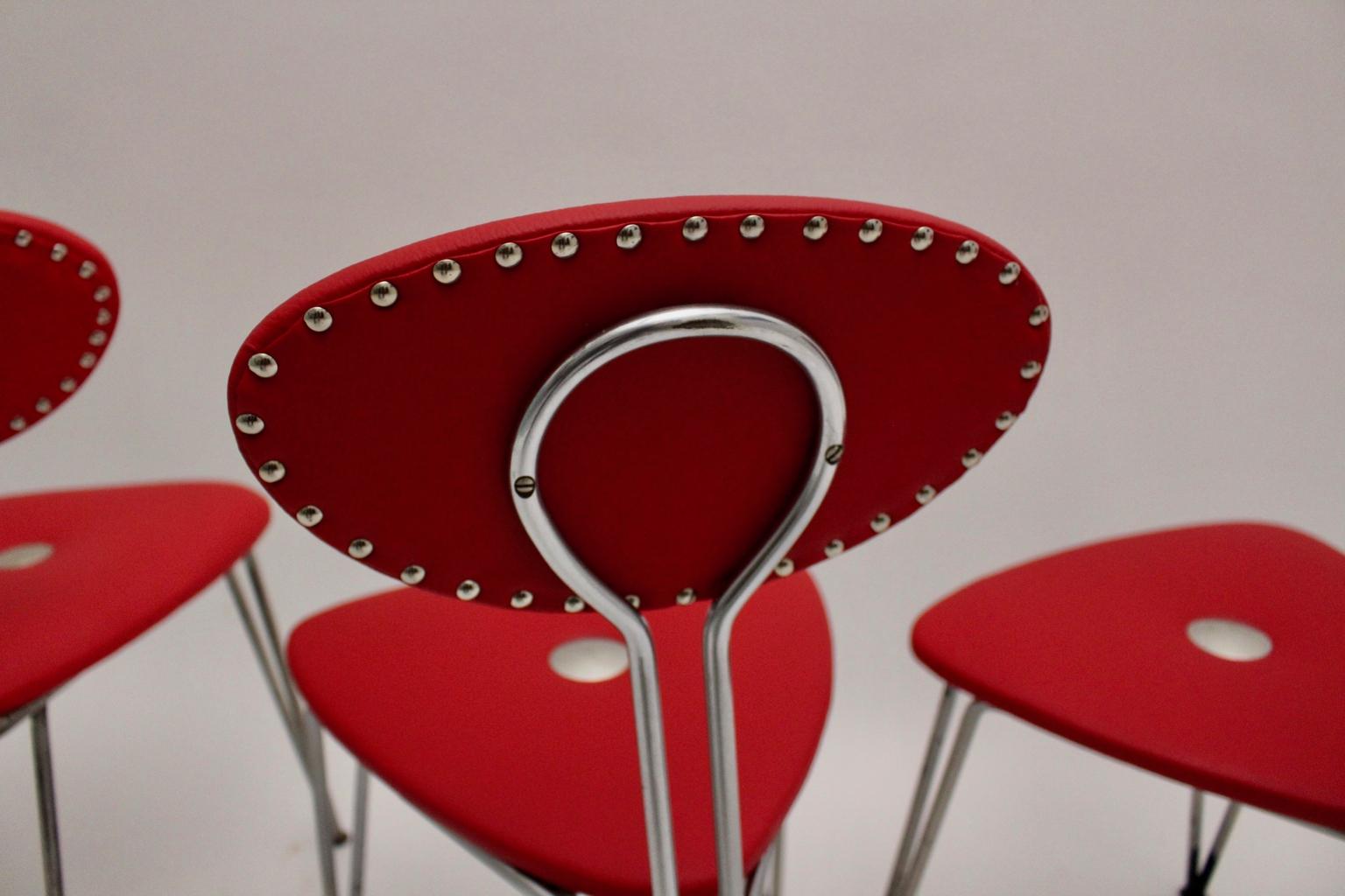 Mid-Century Modern Vintage Set of Four Red Chairs by Günter Talos Austria For Sale 8