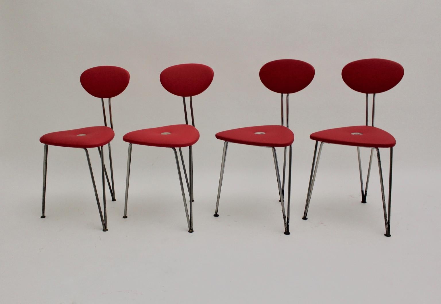 20th Century Mid-Century Modern Vintage Set of Four Red Chairs by Günter Talos Austria For Sale