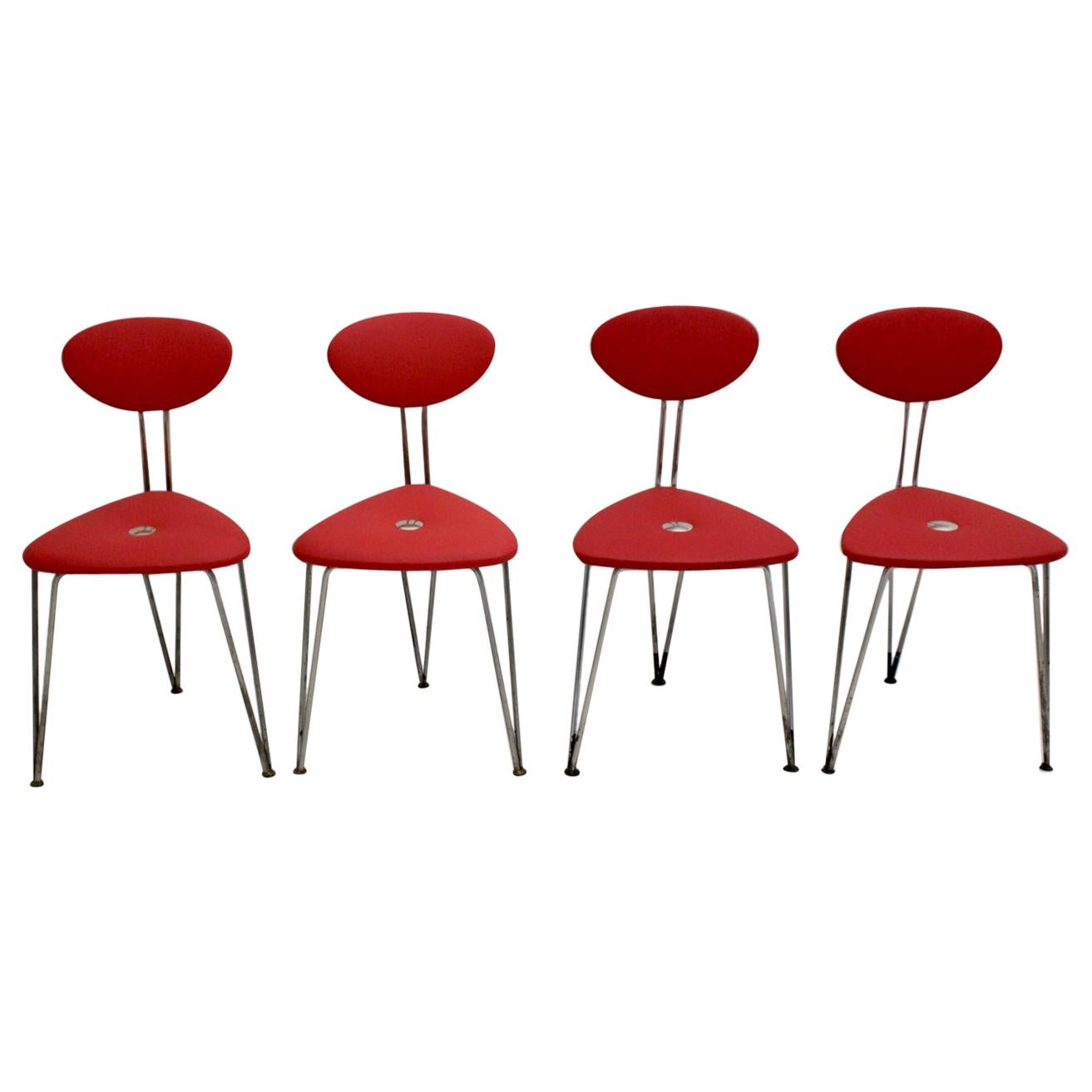 Mid-Century Modern Vintage Set of Four Red Chairs by Günter Talos Austria
