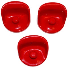 Mid-Century Modern Vintage Set of Three Red Plastic Coat Hangers Olaf Bohr 1960s