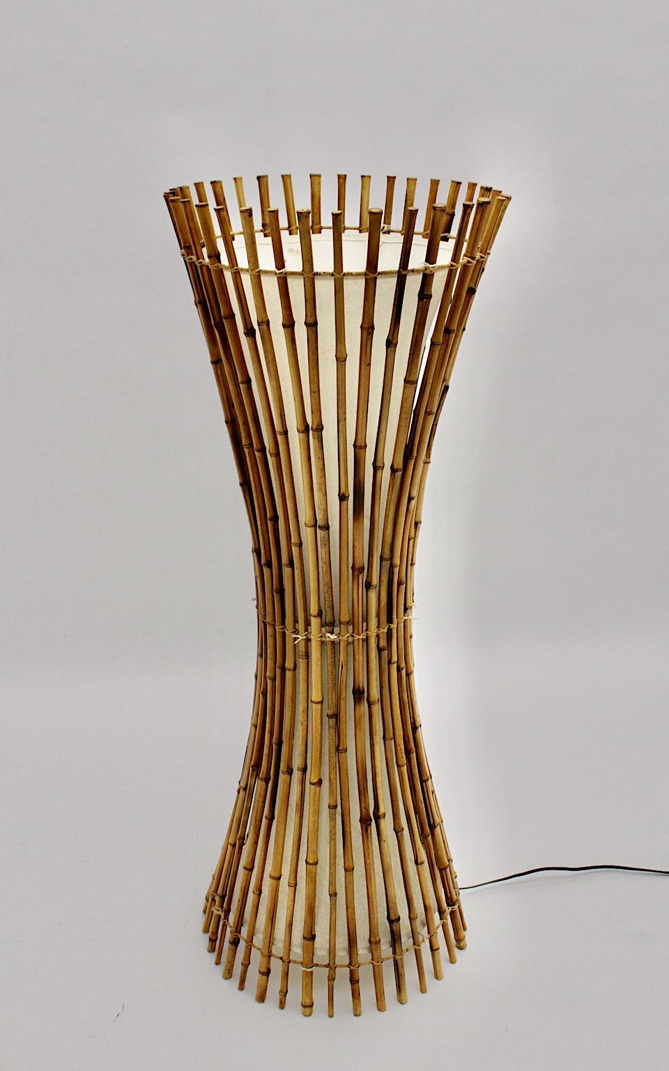 Italian Mid-Century Modern Vintage Sheaf of Bamboo Rattan Organic Floor Lamp 1970s Italy For Sale