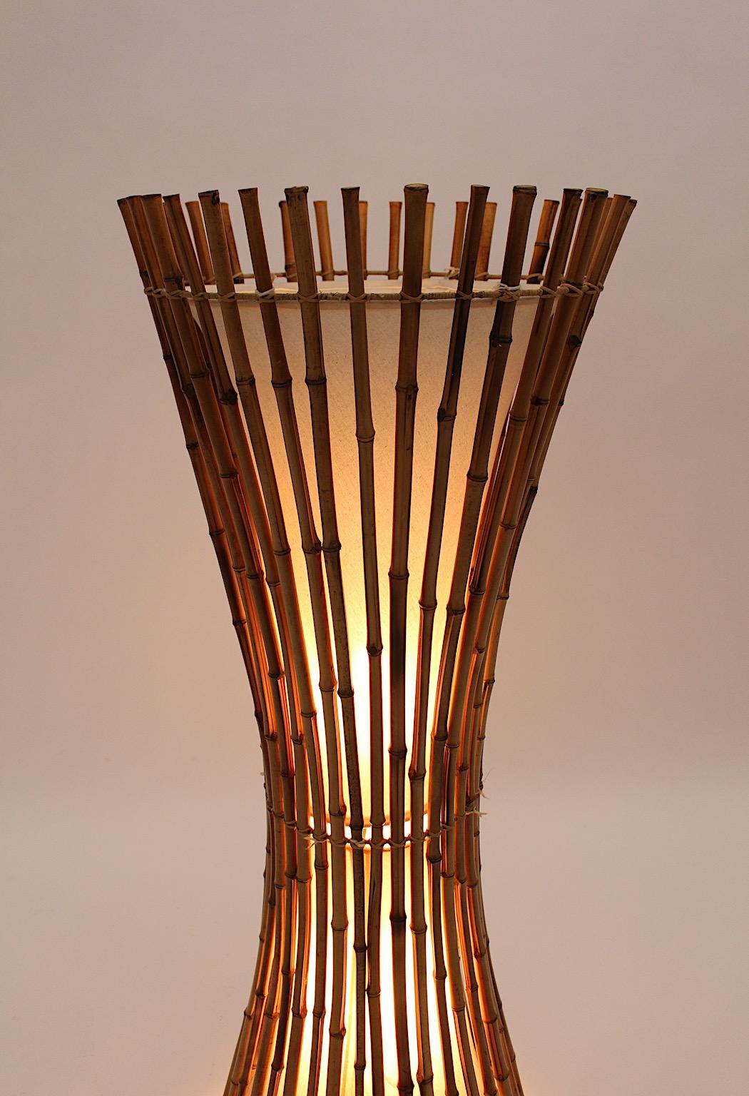Mid-Century Modern Vintage Sheaf of Bamboo Rattan Organic Floor Lamp 1970s Italy For Sale 1