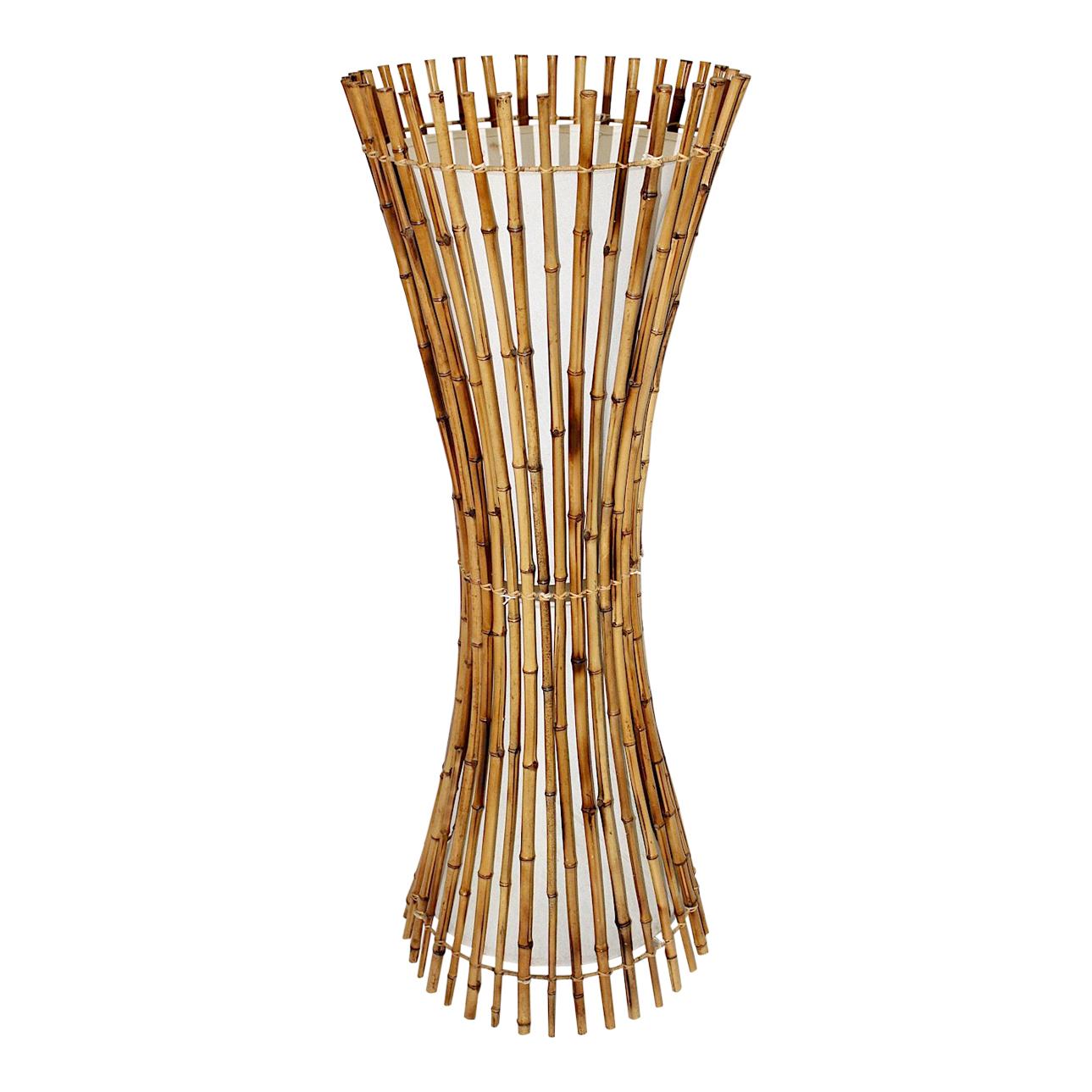 Mid-Century Modern Vintage Sheaf of Bamboo Rattan Organic Floor Lamp 1970s Italy