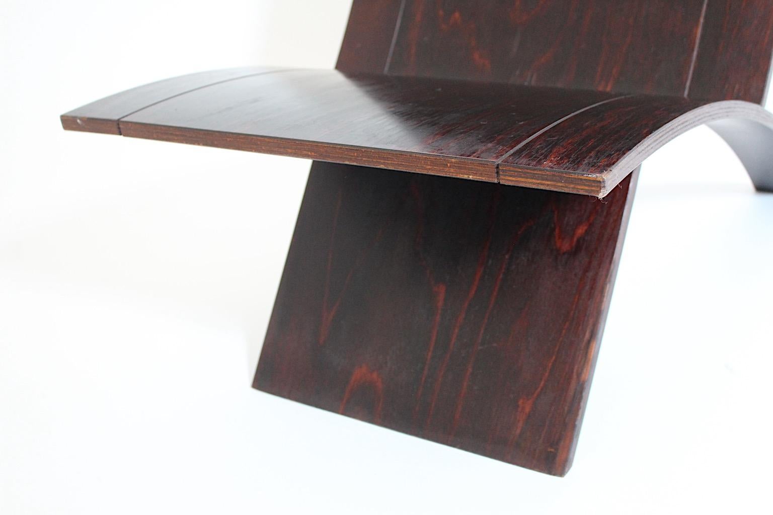 Mid century Modern Vintage Side Chair Dark Brown Beech Laminex Jens Nielsen 1966 In Good Condition For Sale In Vienna, AT