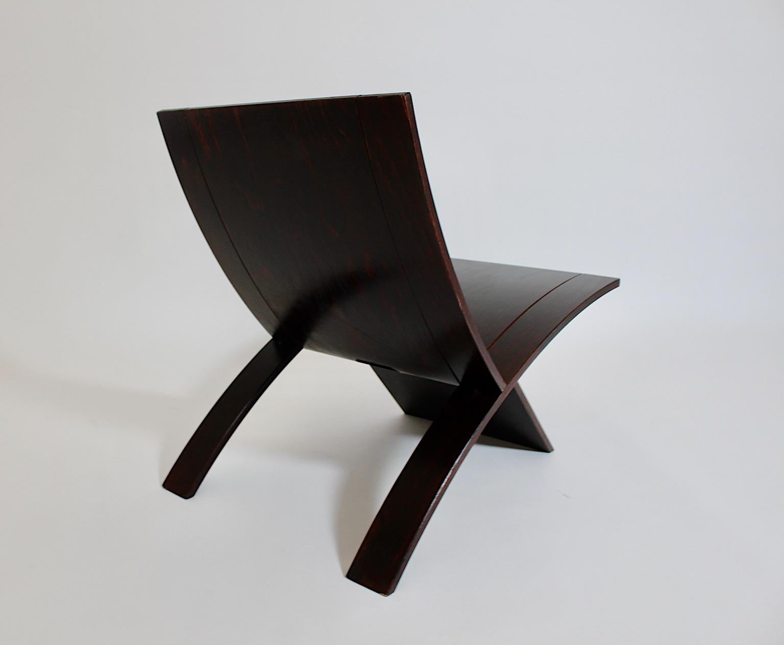 20th Century Mid century Modern Vintage Side Chair Dark Brown Beech Laminex Jens Nielsen 1966 For Sale