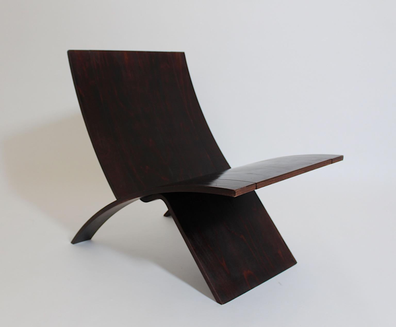 Mid century Modern Vintage Side Chair Dark Brown Beech Laminex Jens Nielsen 1966 For Sale 2