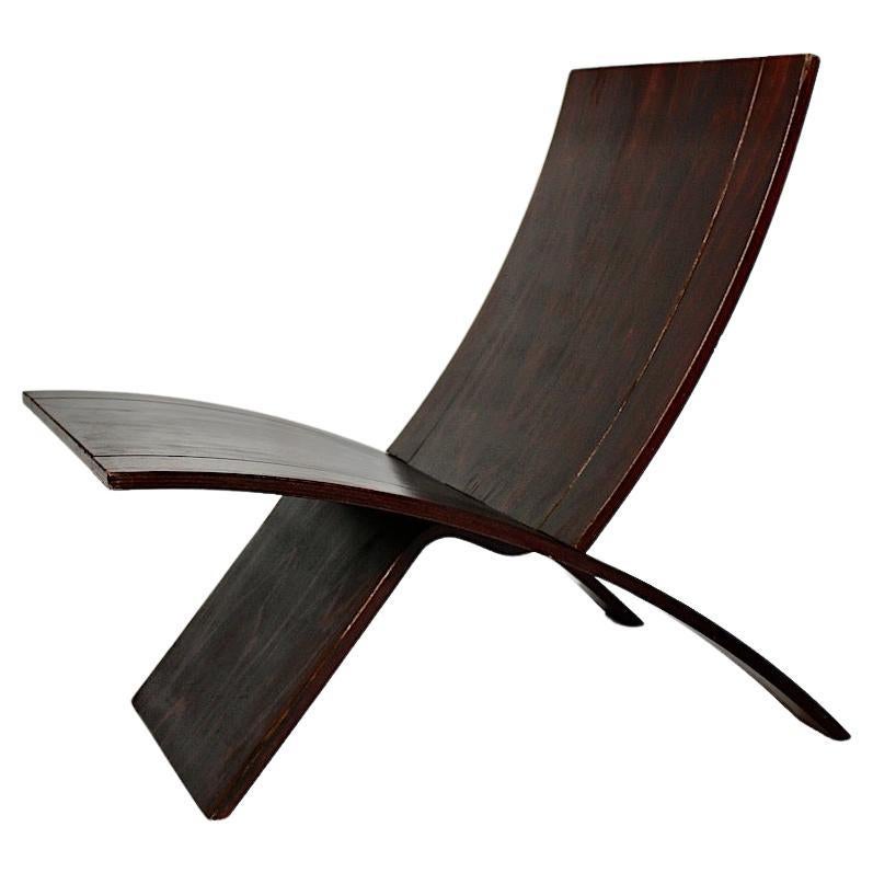 Mid century Modern Vintage Side Chair Dark Brown Beech Laminex Jens Nielsen 1966 For Sale