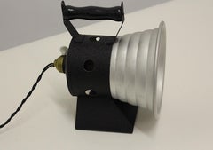 Mid Century Modern Vintage Silver Aluminum Black Metal Spotlight Table Lamp 1940