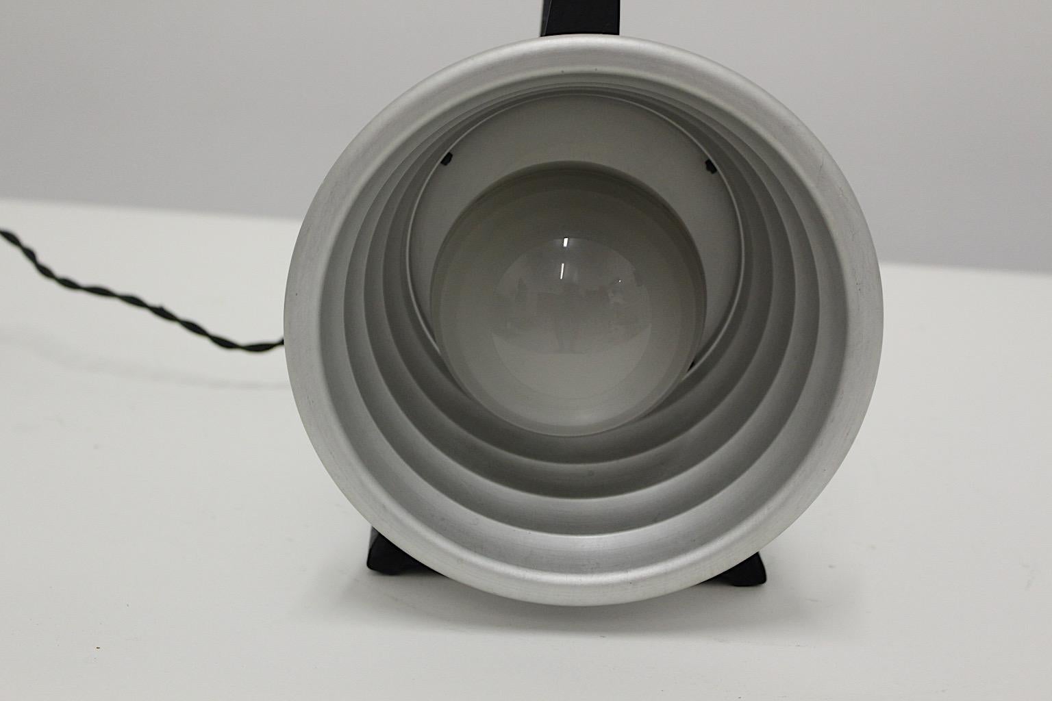 Mid-Century Modern Mid Century Modern Vintage Silver Aluminum Black Metal Spotlight Table Lamp 1940 For Sale