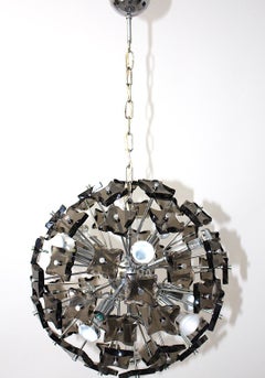 Mid Century Modern Vintage Smoked Glass Sputnik Chandelier 1960s Italy
