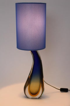 Mid Century Modern Vintage Soft Blau Gelb Geblasenes Murano Glas Tischlampe Italien