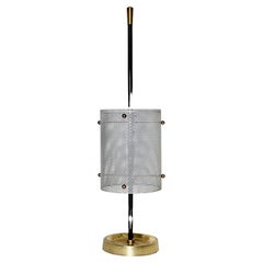 Mid-Century Modern Vintage Soft Grey Metal Brass Umbrella Stand Cane Holder 1960